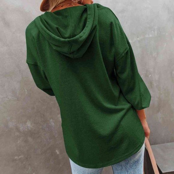 Women's V Neck Long Sleeve Hoodie - Picture 2 of 2